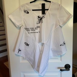 White and Black Patterned Tie Up Top